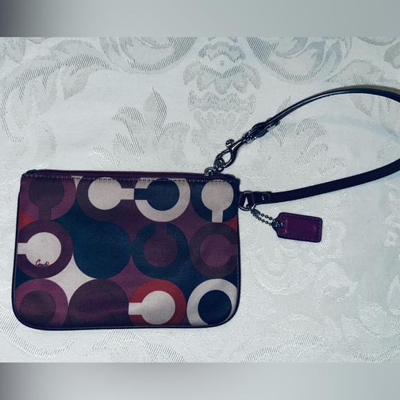 Coach Parker Op Art Bordeaux Multicolor small satin and leather wristlet - Picture 4 of 6